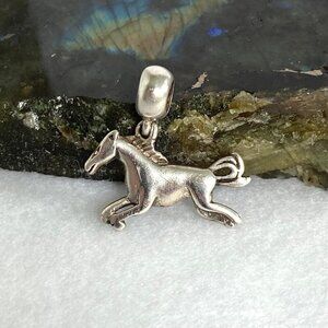 Sterling Silver 925 IBB THAI Running Horse Slide Dangle Charm Equestrian Charm